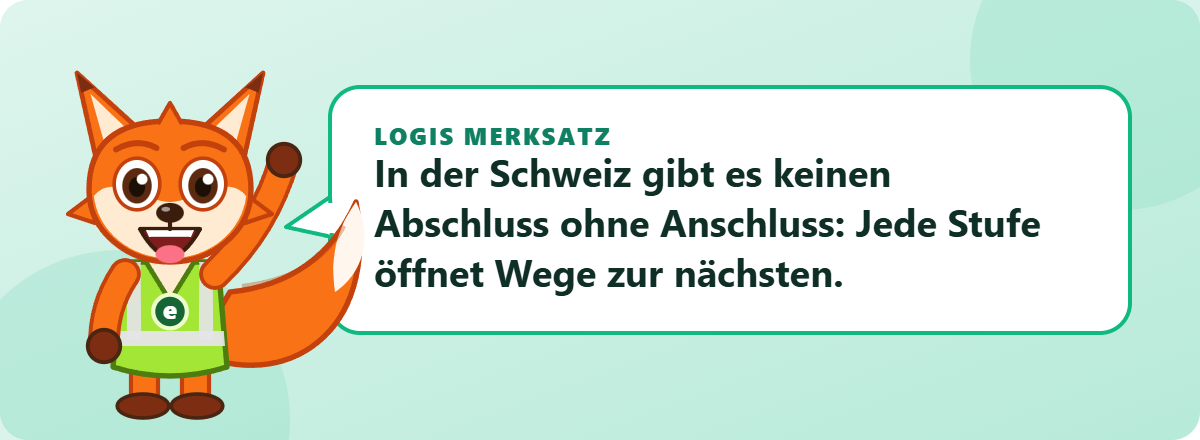 Logis Merksatz: In der Schweiz gibt es keinen Abschluss ohne Anschluss: Jede Stufe öffnet Wege zur nächsten.